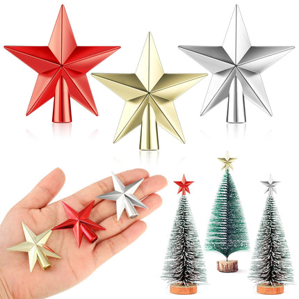 3 Pcs Small Christmas Tree Topper Mini Star Tree Topper Christmas Star Treetop Red Gold Silver for Small Christmas Ornaments Decorative Tree Star for Holiday Xmas Home Decor (Smooth,1.77 Inch)