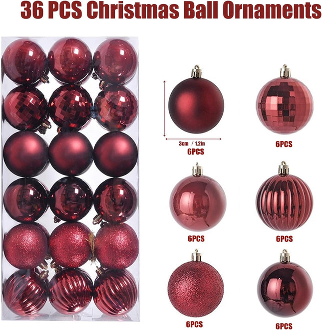 Christmas Ball Ornaments 36Pcs - 1.2'' Small Hanging Ornaments for Xmas Tree Decoration Bulk, Shatterproof Decorative Hanging Baubles for Party Holiday Wreath Garland Home Décor