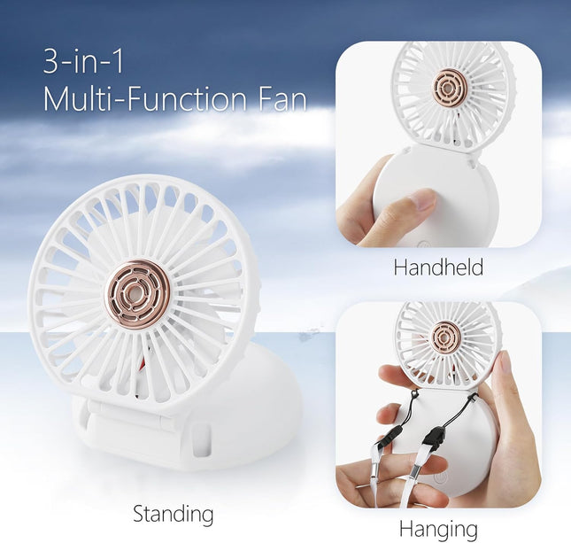 3 In 1 MultiFunction Fan, Portable Handheld Fan, Neck Fan, Mini Desk Fan, 1200Mah UltraLong Battery Life, UltraQuiet, 3Speed Wind