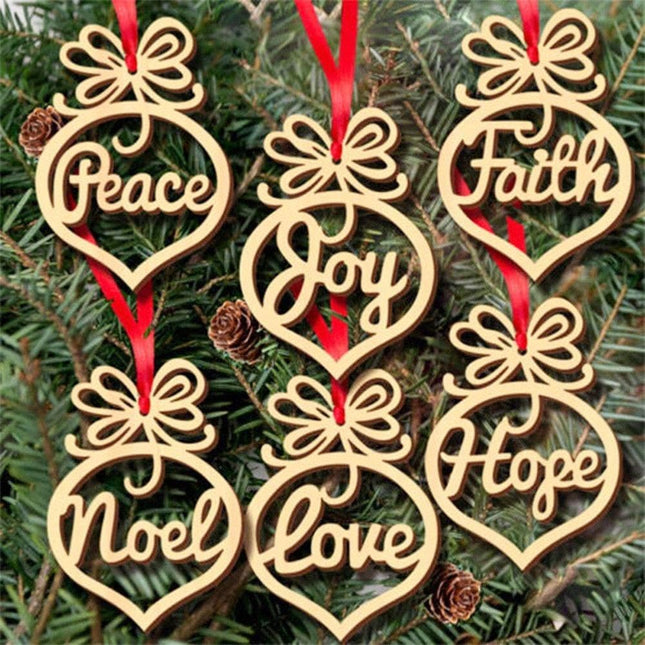 6Pcs Wooden Ornament Xmas Tree Hanging Cutouts Tags Pendant Decor Christmas Decorations