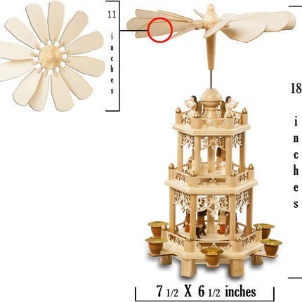 German Christmas Decoration Pyramid 18 Inches Nativity Scene. Holiday Nativity Carousel.6 Candle Holders. German Design