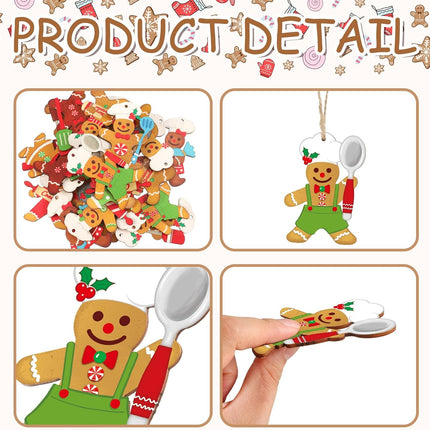 Ferraycle 36 Pcs Gingerbread Christmas Decoration for Tree Cooking Gingerbread Man Wooden Ornaments Christmas Hanging Decor for Christmas Tree Home Kitchen Decor Party Supplies