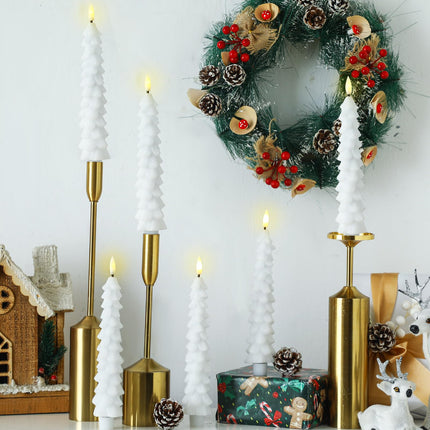 Funtery 6 Pcs Christmas Flameless Taper Candles with Remote Timer 9.7 Inch Real Wax Battery Operated Christmas Tree Candle Lights Candlesticks with 3D Flame for Home Windows Fireplace Decor (White)
