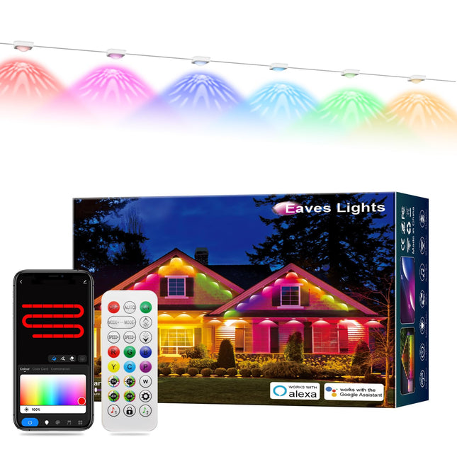 Permanent Outdoor Lights Pro, Warm White LED Christmas Eave Lights 30ft with 22 LED, Waterproof RGB Starry Eaves Lights with App/Remote for Christams, Halloween, Holiday, Party（White