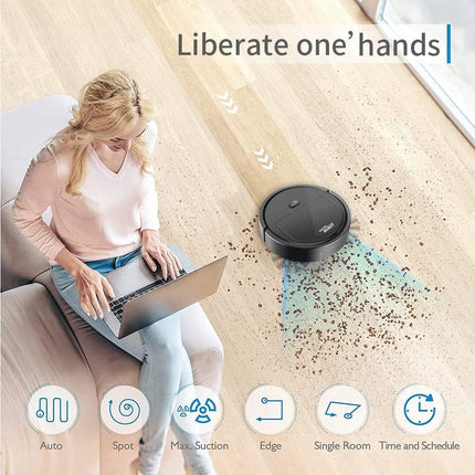 Uniqus Robot Vacuum Cleaner,Sweeping Robot,Ultra Slim Quiet,1800Pa Superstrong Suction,Cleans Hard Floors To Mediumpile Carpets,Integral Memory Multiple Cleaning Modes Vacuum Best For Pet Hairs Black