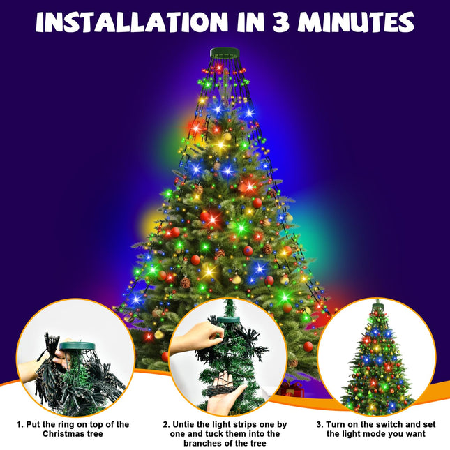 400 LED Christmas Tree Lights 8 Modes Christmas String Lights for Tree with Timer 6.6FT x 16 Lines Waterproof Christmas Decorations Outdoor/Indoor with Memory Function, Multicolor