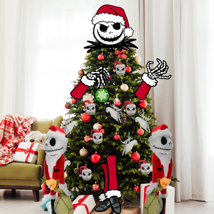 Jack Skellington Christmas Tree Topper Head Arms and Legs, Xmas Spooky Skull Decorative Tree Ornaments Decor, Funny Holiday Indoor Home Decorations Gothic Themed Party Supplies