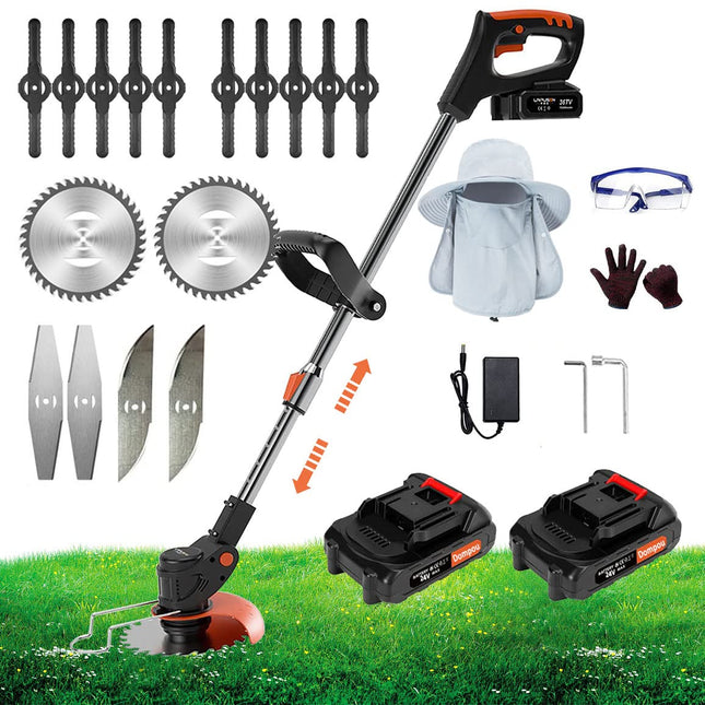 24V Weed Wacker Electric Weed Eater, Cordless String Trimmer with 3 Types Blades, 3-in-1 Lawn Edger & Brush Cutter with 2PCS 2.0Ah Battery for Garden and Yard