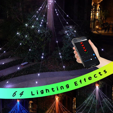 Outdoor Christmas Decorations Star Yard Lights, 12FT Smart Dynamic RGB Led Waterfall Tree Lights DIY Pattern Text App Remote Control Unique String Lights for Outside Roof Home Xmas Holiday Decor