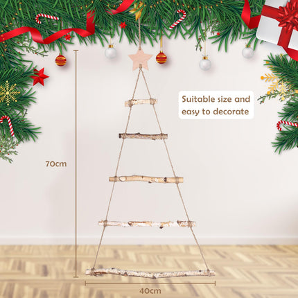 GWHOLE Christmas Decoration Hangers Christmas Wooden Branch Ladder Photo Display Hanger Wall Decoration for Decor Hanging with Star Topper