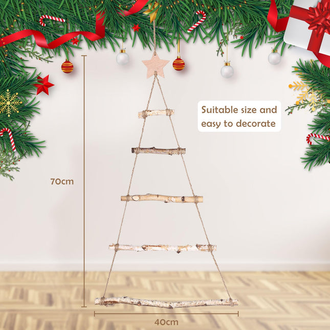 GWHOLE Christmas Decoration Hangers Christmas Wooden Branch Ladder Photo Display Hanger Wall Decoration for Decor Hanging with Star Topper