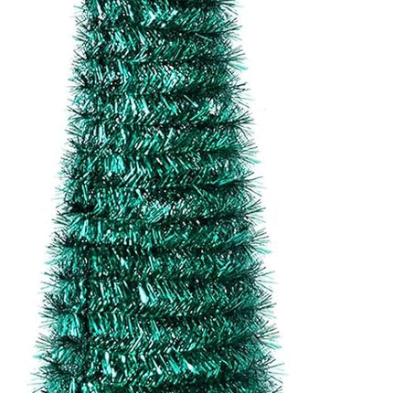 5Ft Pop up Christmas Tree Blackish Green,Collapsible Pencil Tree with Plastic Base, Tinsel Tree for Holiday Home Party Decoration Indoor Outdoor
