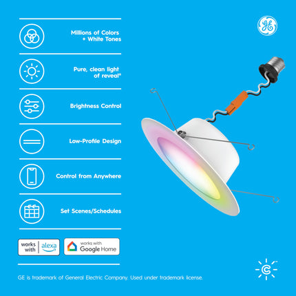 Cync GE Reveal HD+ Smart LED Recessed Downlight Fixture, Color Changing LED Light, Works with Alexa and Google Home, Matter Compatible, Ceiling Light Fixture, Great Christmas s, 6 Inch (3 Pack)