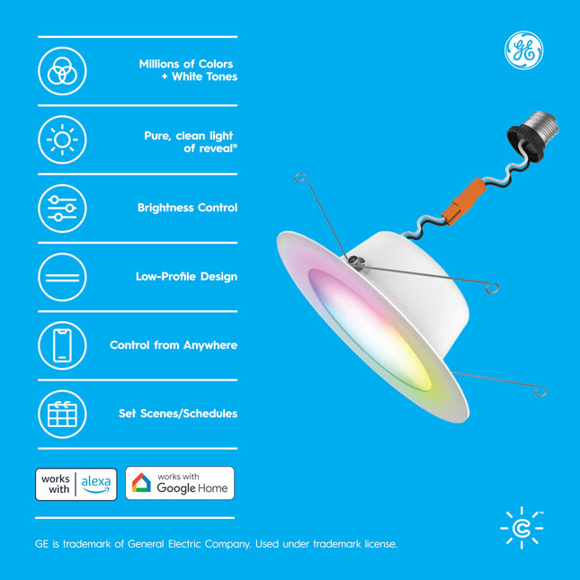 Cync GE Reveal HD+ Smart LED Recessed Downlight Fixture, Color Changing LED Light, Works with Alexa and Google Home, Matter Compatible, Ceiling Light Fixture, Great Christmas s, 6 Inch (3 Pack)