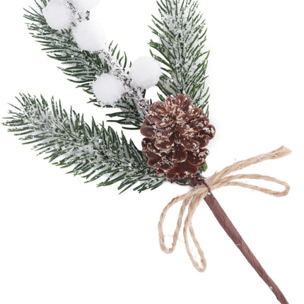 10PCS Artificial Christmas Picks White Berry Stems Faux Frosted Pine Branches Holly Spray with Bow-knot Pinecones for Xmas Tree Flower Arrangement Wreath Winter Holiday Season Décor (White, 10)