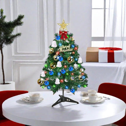 Mini Christmas Tree with Lights,Tabletop Christmas Tree, 2Ft Green Christmas Tree with Boxes for DIY Christmas Decorations(Bells, Christmas Balls,Star) Xmas Home Party Decor
