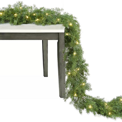 6FT Pine Christmas Garland, Artificail Christmas Greenery Garland with 50LED Lights,Realistic Cedar Garland Cypress Garland for Holiday Mantel Fireplace Table Centerpiece Decoration