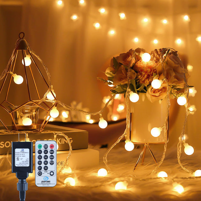 Globe String Lights, 59FT 100 Led Fairy Lights Plug In 8 Modes With Remote Control Waterproof Outdoor Indoor String Lights, Fairy Lights for Bedroom, Garden, Party, Wedding, Christmas Decor Warm White