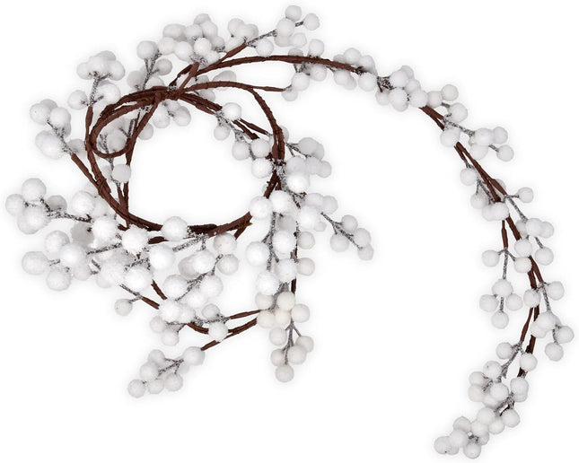 6 Feet Decorated Christmas White Berry Garland Holiday Decorations with Artificial Winter Snowy Berries for Xmas Indoor Outdoor Staircase Railing Banister Gate Door Fireplace Mantel Window Table Decor