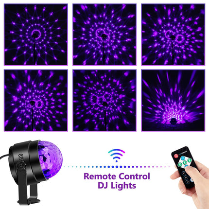 Litake UV Black Lights for Glow Party, 6W LED Disco Ball Strobe Lights for Dark Party Supplies, Sound Activated with Remote Control, Dj Light for Halloween Xmas Birthday Party Home Decorations, 4 Pack