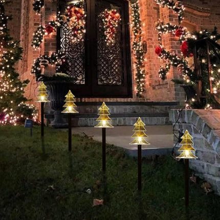 ILLUMI Christmas Solar Pathway Lights, Set of 5 Waterproof Landscape Christmas Lights, Stake Christmas Decorations, LED Lights for Yard Lawn Patio Walkway Decor (5PCS-Warm White-Tree)