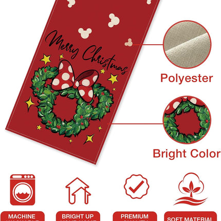 Seliem Merry Christmas Mouse Wreath Table Runner, Xmas Red Polka Dot Bow Stars Kitchen Dining Table Decor, Winter Holiday Farmhouse Home Decoration Indoor Outdoor Party Supply 13 x 72 Inches