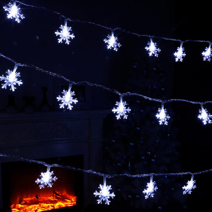 WATERGLIDE 2 Pack Christmas Snowflakes Lights, 50LED 24FT Outdoor Xmas Decorative String Lights, 8 Lighting Modes & Timer, Battery Operated Waterproof for Bedroom Party Garden Home Decor, Cool White