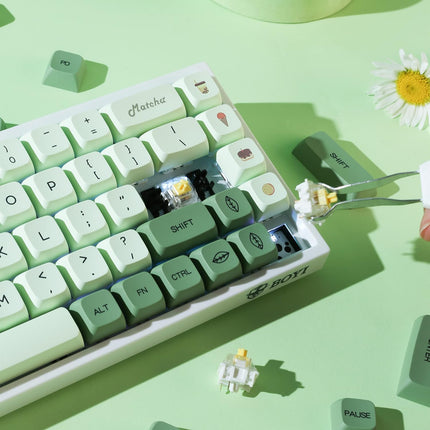 BOYI WK68 Matcha Green Mechanical Keyboard,65% Hot Swap Bluetooth 5.0/2.4G/Wired Type-C Tri-Mode RGB Gaming Keyboard,PBT Sublimation XDA Keycaps Wireless Keyboard for Mac/Win(Gateron Yellow Switch)