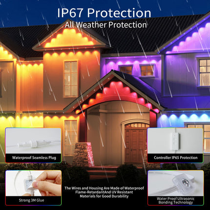 Permanent Outdoor Lights, 100FT LED Eaves Lights with 72 Smart RGB Outdoor Lights, with 75 DIY Scene Modes IP67 Waterproof, For Halloween Decorations, Christmas, Work with Alexa, Google Assistant