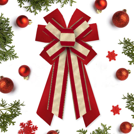 Hying Large Christmas Bows for Wreath, Christmas Wreath Bow Glitter Gold Red Velvet Bow Winter Xmas Tree Bows Ornaments for Front Door Year Christmas Party Decoration Supplies