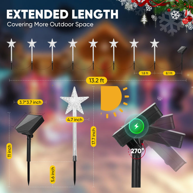 Christmas Decorations Solar Christmas Lights: 8 Pack 64 LED Solar Christmas Lights Outdoor Waterproof, 8 Color-Changing Modes Star Christmas Lights Outside Xmas Decor for Pathway Yard Garden Outside
