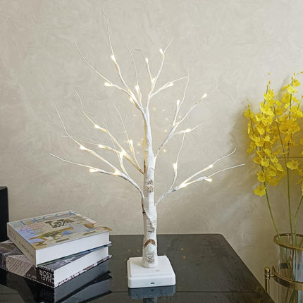 Pete Mici 2 Pack White Birch Tree with LED Lights 2FT 24 LED Battery Operated&USB Powered for Christmas Deocration White Artificial Bonsai Tree Lamp for Wedding Home Decoration