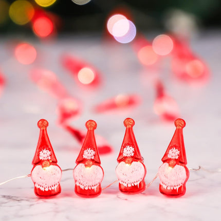 Christmas String Lights 10ft 30 LEDs Red Gnome Lights Battery Powered & USB Plug in with Remote Christmas Garlands Ornaments Twinkle Lights for Home House Party Decoration