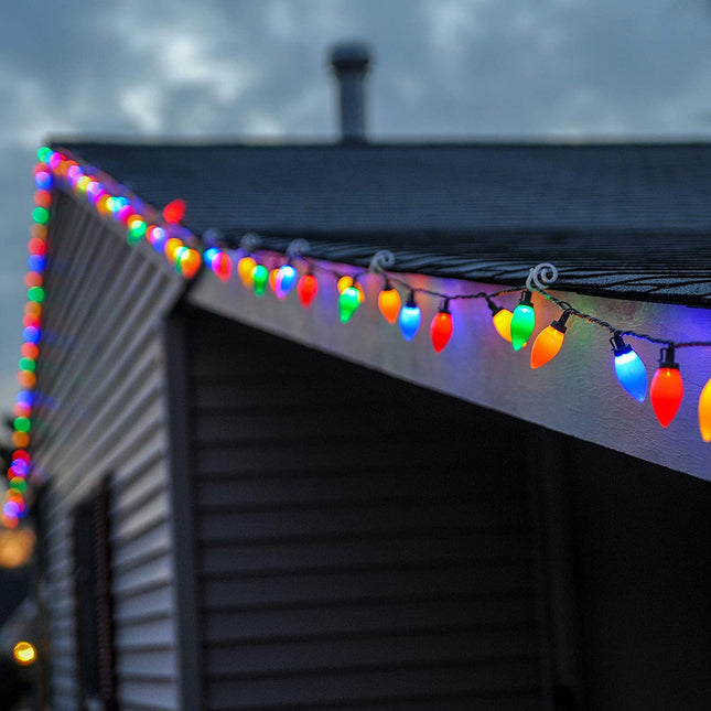 C9 Solar Christmas Lights, 33ft 50LEDs Outdoor Christmas String Lights, 8 Lighting Modes, IP65 Waterproof Outdoor Indoor Vintage Fairy Lights for Christmas Tree Party Decor,Multicolor