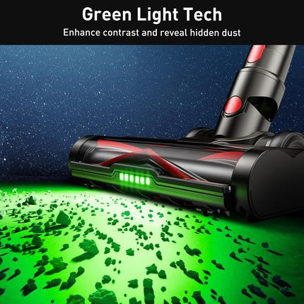 Vacuum Head Attachment For Dyson V8 V7 V10 V11 V15, Hardwood Floor Attachment For Dyson, With Green Led Headlights, V Shape Turbo Bristle Roller Brush Cleaner Head Parts