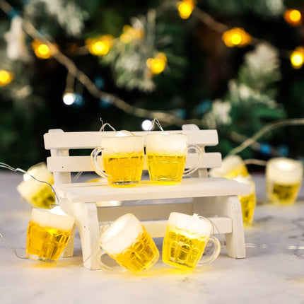 Christmas Home Party Decoration Lights, USB & Battery Operated Indoor Led String Lights with Remote Timer, 15 Beer Mug LEDs, Holiday Lights String for Christmas Tree Decor, Thanksgiving