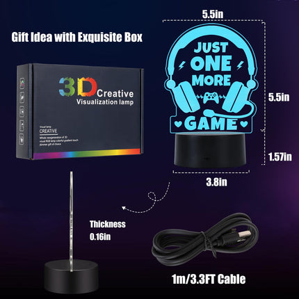 Gamer s for Teenage Boy Boyfriend Birthday , Cool Christmas for Men Dad Son Gamer Lover , LED Light Up Gaming Lamp Acrylic Gaming Night Light 7 Colors - Just One More Game