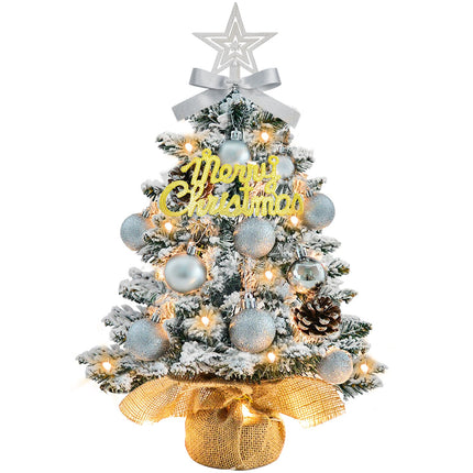 Tabletop Christmas Tree with Lights 22 Inch Mini Artificial Frosted Christmas Tree Small White Christmas Tree Ornaments for Xmas Decor