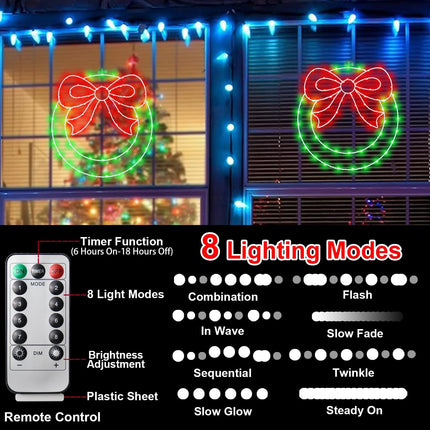 CESOF Christmas Window Lights Decorations, 2 Pack 13.5 in Lighted Christmas with Bow, Remote Control Timer USB Powered Silhouette Lights for Indoor Door Wall Home Xmas Party Decor