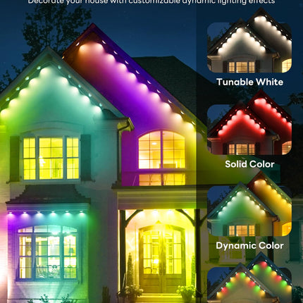 Pak Permanent Outdoor Lights, 50FT Smart RGB+IC LED Lights for House - IP67 Waterproof Eave Lights for Halloween, Christmas & Parties - DIY Multiple Scene Modes, Works with Alexa & Google Assistant