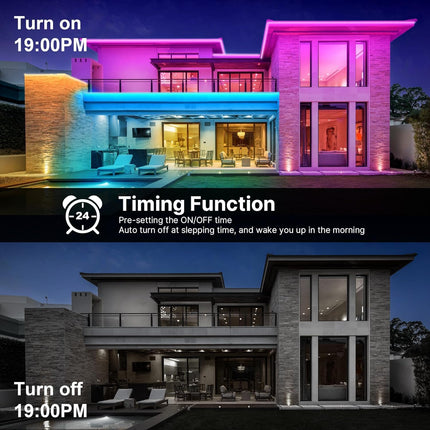 Fussion Outdoor LED Strip Lights Waterproof 200FT (2 Rolls of 100FT) with Remote, RGB LED Light Strips Music Sync Color Changing Christmas House Rope Lighting for Outside