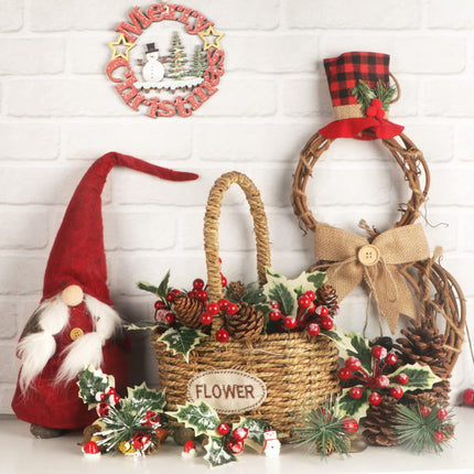 24 Pcs Artificial Christmas Pine Picks Christmas Berries Artificial Stem with Pinecones Apples Bells Christmas Flower Picks for Christmas Tree Wreath Arrangement Winter Holiday Decor