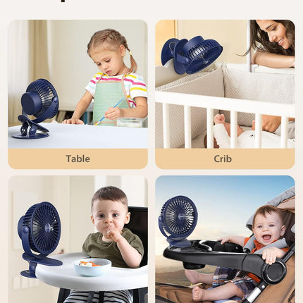 Cafele Stroller Clip On Fan, 【Ultra Quiet】 Rechargeable Battery Operated Personal Fan Strong Airflow, 4 Speeds Max 24Hrs 6Inch
