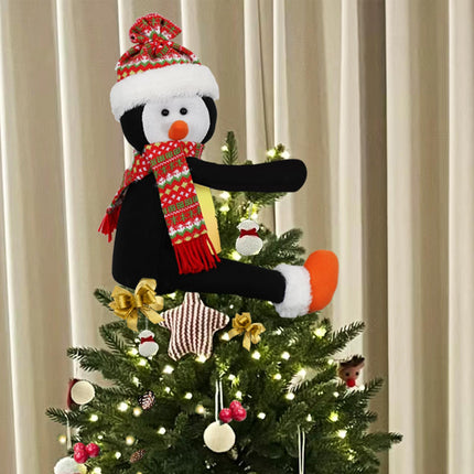 Snowman Tree Topper-Black Christmas Tree Toppers with Lights,Cute Christmas Tree Topper Lighted, Xmas Funny Snowman Tree Toppers Curtain Tie Wine Bottle Decorations for Holiday Home Indoor Party