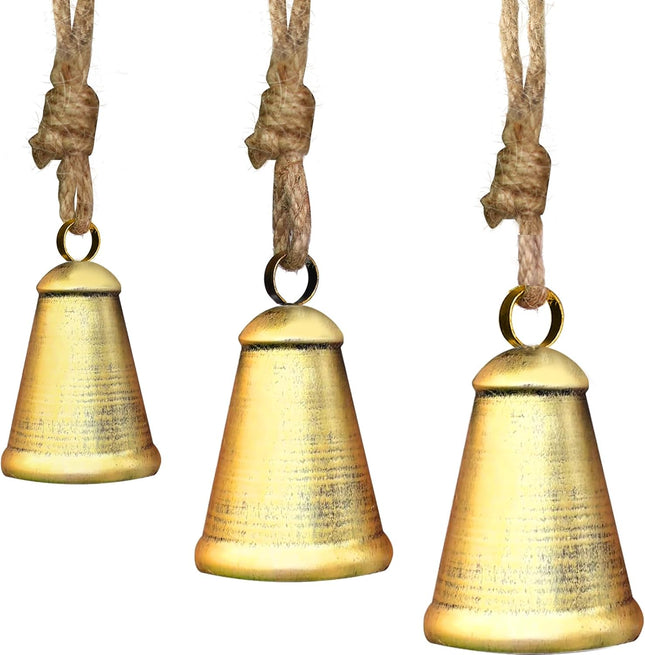 Christmas Bells for Decoration, Set of 3 Harmony Cow Bells, Vintage Handmade Rustic Hanging Bells, Metal Vintage Decorative Bells with Jute Hanging Rope