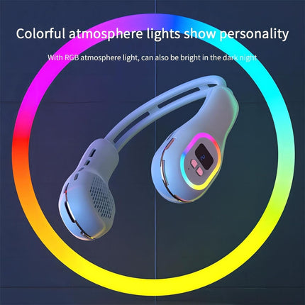 Neck Fan Wearable Hands Free Bladeless Neck Fan Led Colored Light 3 Speed 360° Wind Direction Adjustment Rechargeable Portable
