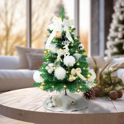 Small Christmas Tree with 1ights - 24" Mini Christmas Tree, Decorated Tabletop Christmas Tree with Tree Skirt, Mini White Christmas Treee with Ornaments, Small Christmas Tree with Decorations