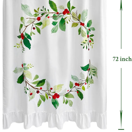 Mrs Awesome Christmas Shower Curtain for Bathroom Wreath Pattern Water Repellent Printed Fabric Shower Curtain, Festive Holiday Decoration for Bathroom, White, 72 x 72 inch