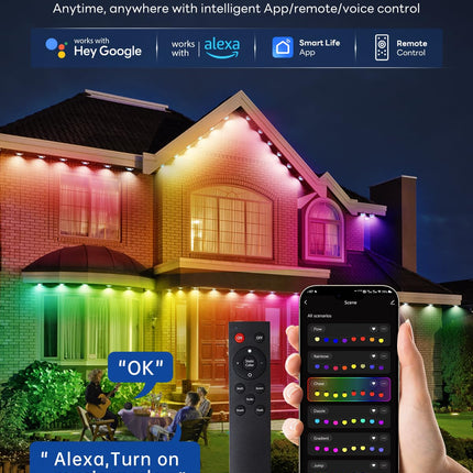 Pak Permanent Outdoor Lights, 50FT Smart RGB+IC LED Lights for House - IP67 Waterproof Eave Lights for Halloween, Christmas & Parties - DIY Multiple Scene Modes, Works with Alexa & Google Assistant