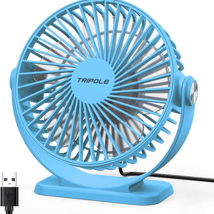 Tripole Usb Powered Desk Fan Small Personal Fan 3 Speeds Strong Airflow Mini Fan 360°Rotation Portable Fan 5.1 Inch Table Fan